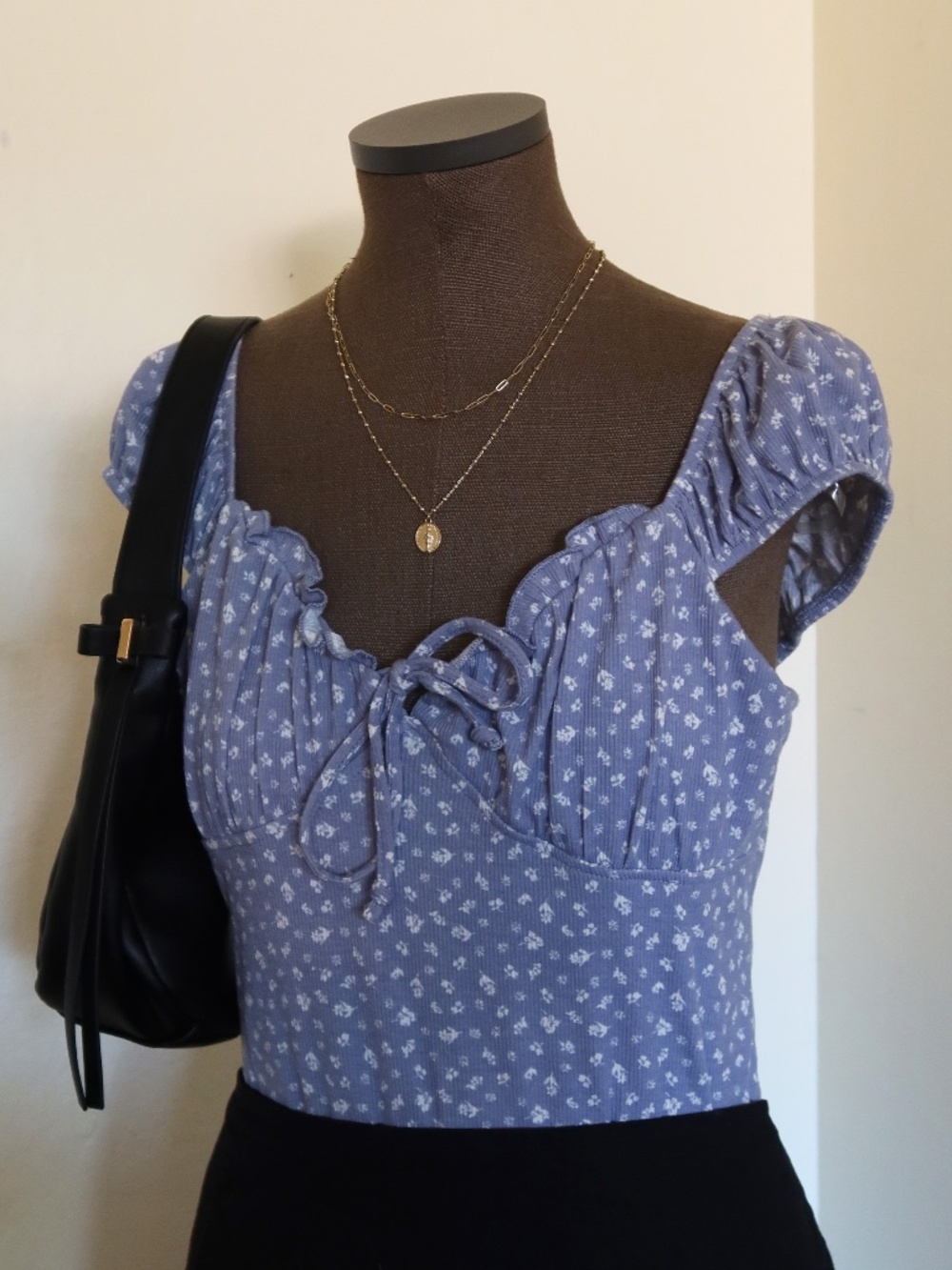 Blue Floral Milkmaid Short Sleeve Cottagecore Bodysuit